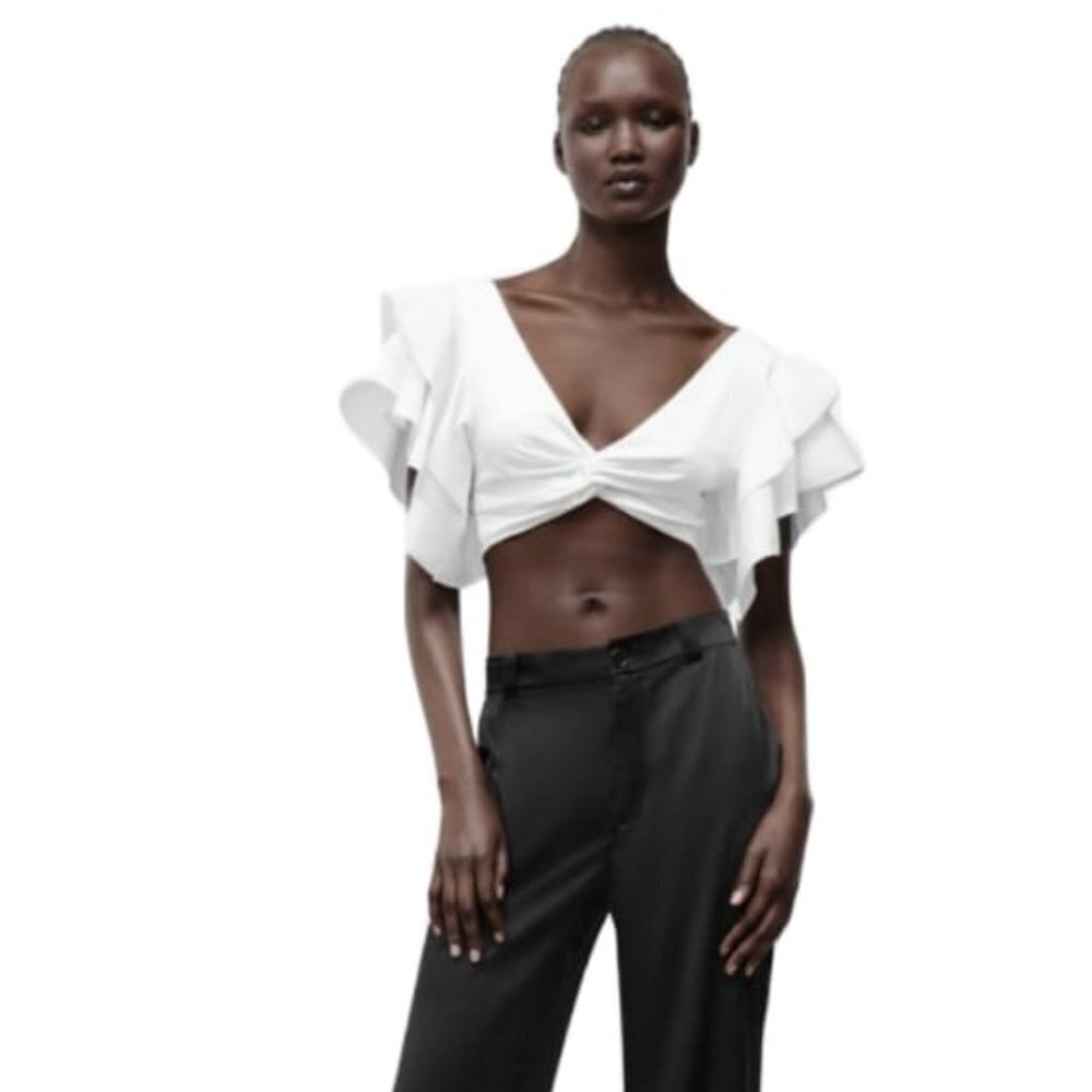 NEW ZARA RUFFLED CROP TOP WHITE | 4174/634 - Picture 5 of 6